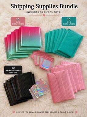Assorted Pink, Teal, Black Bubble Mailer Shipping Supplies Bundle